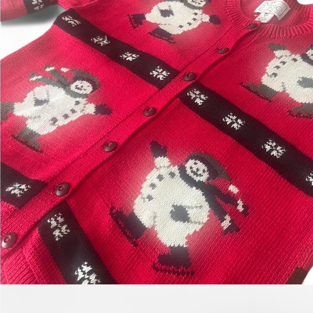 Vintage Y2K Festive Snowman Red Cardigan ‘ugly Christmas sweater’ !!!